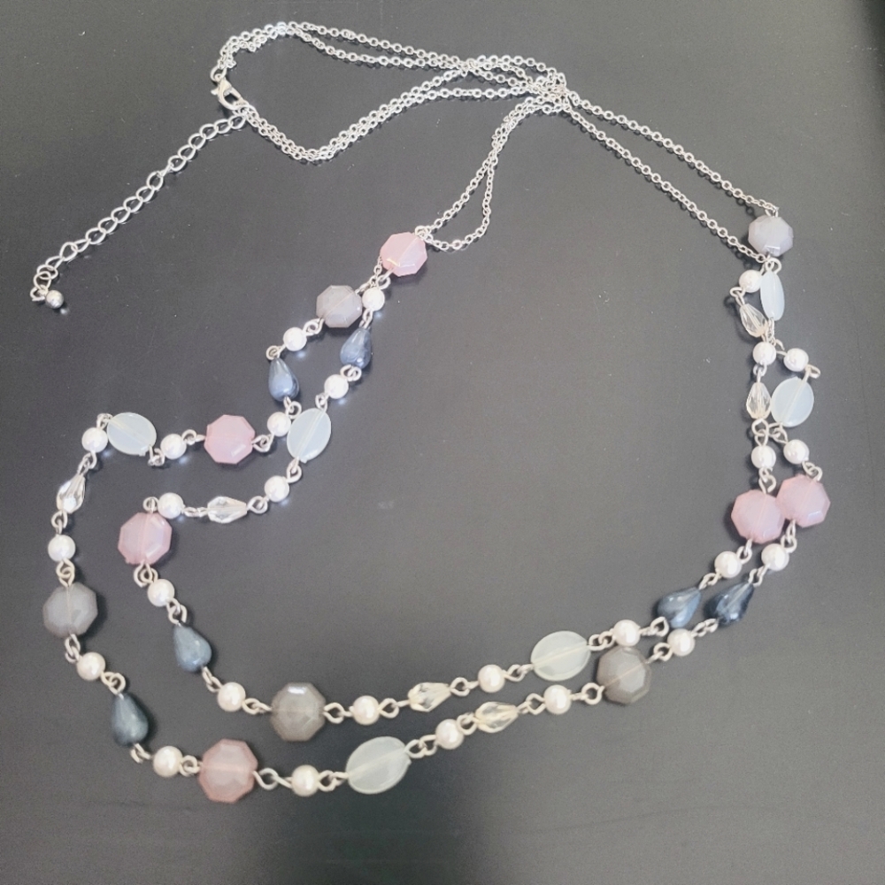 Pink, Blue, And White Double Strand Necklace